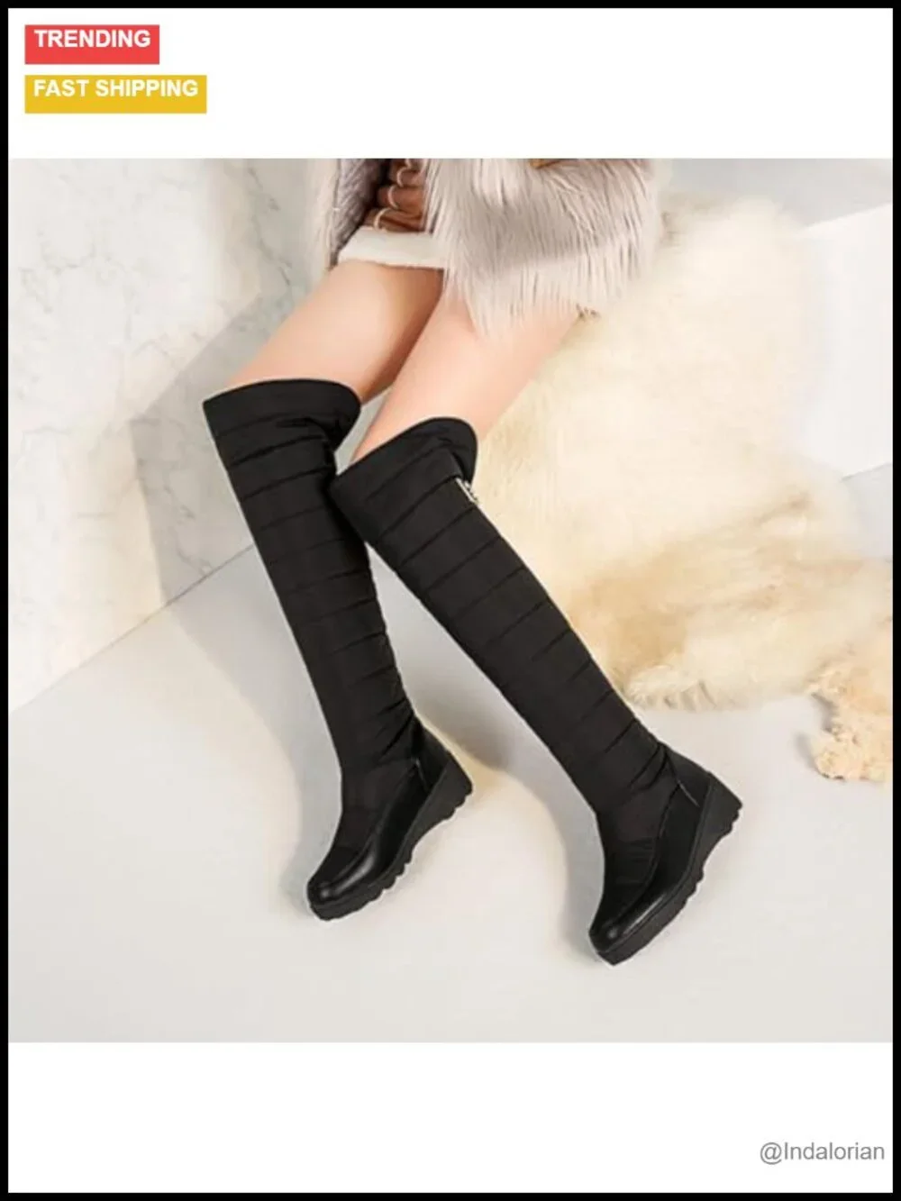 Warm Fur Lined Over The Knee Snow Boots Waterproof Thick Sole